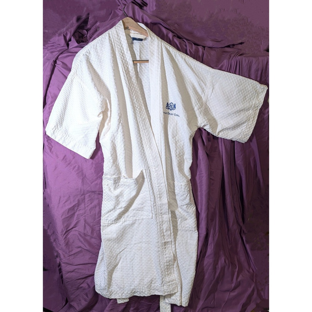 American Oreient Express Waffle Knit Bathrobe White Unisex VTG 2001 Cotton Blend